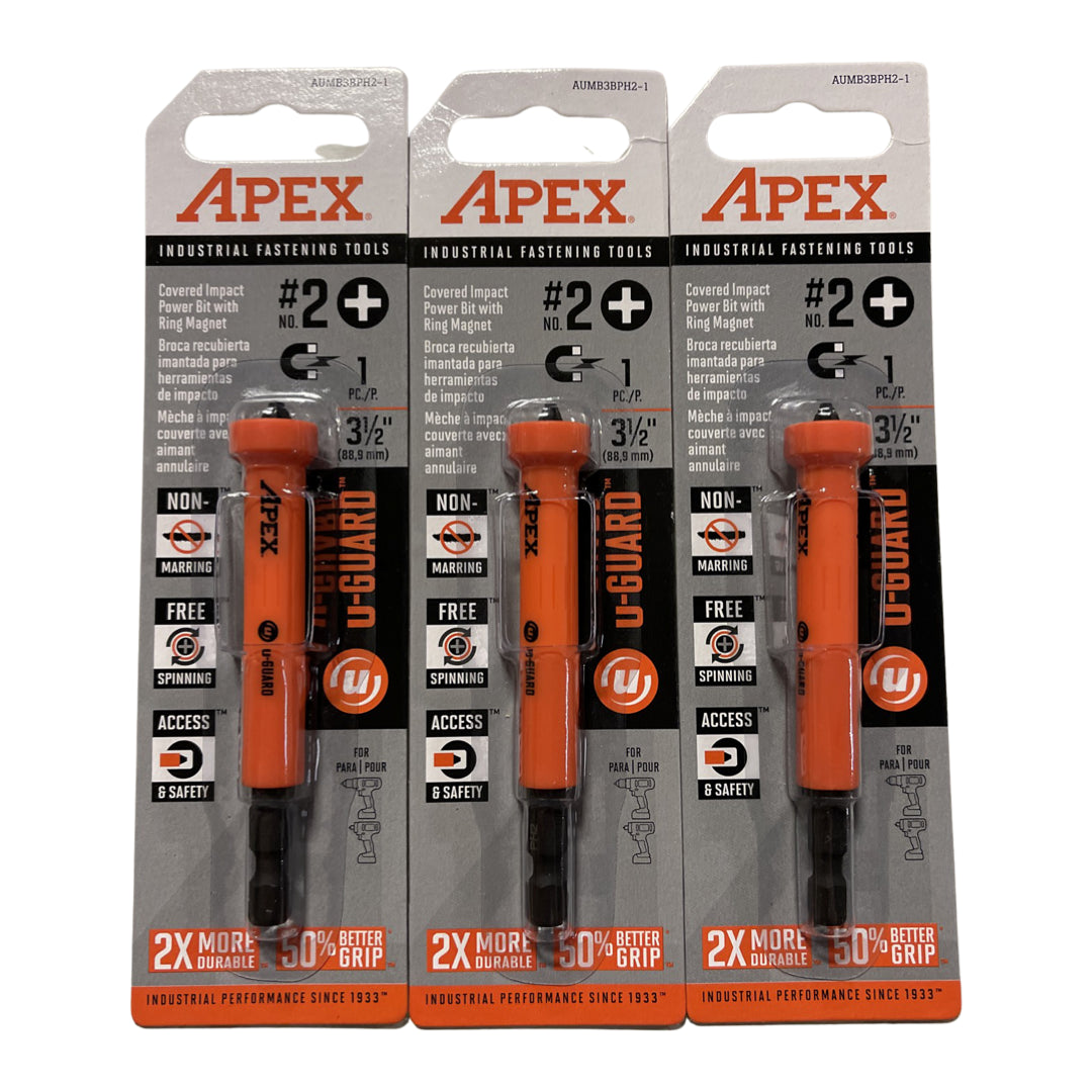 Apex #2 Phillips 3-1/2" Covered Impact Power Bit With Ring Magnet 3 Pack