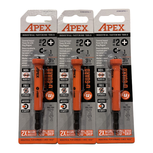 Apex #2 Phillips 3-1/2" Covered Impact Power Bit With Ring Magnet 3 Pack