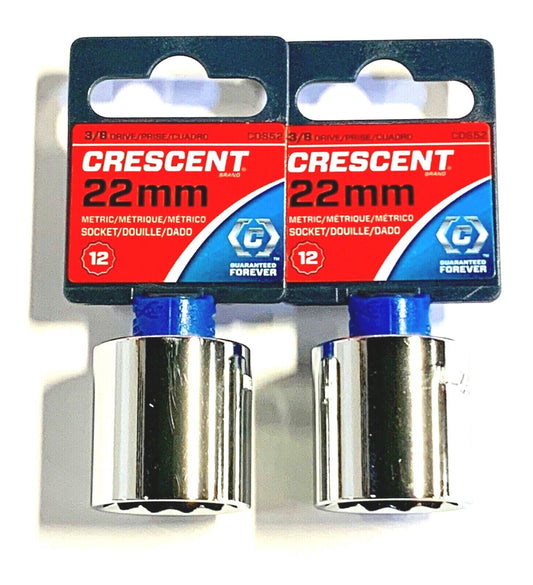 Crescent 3/8" Drive 22mm Socket 12 Point Metric Sockets CDS52 2 Pack