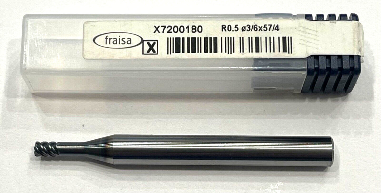 Fraisa 3mm Carbide End Mill 3xD 4 Flute X-AL Coating 0.5mm Radius X-Speed