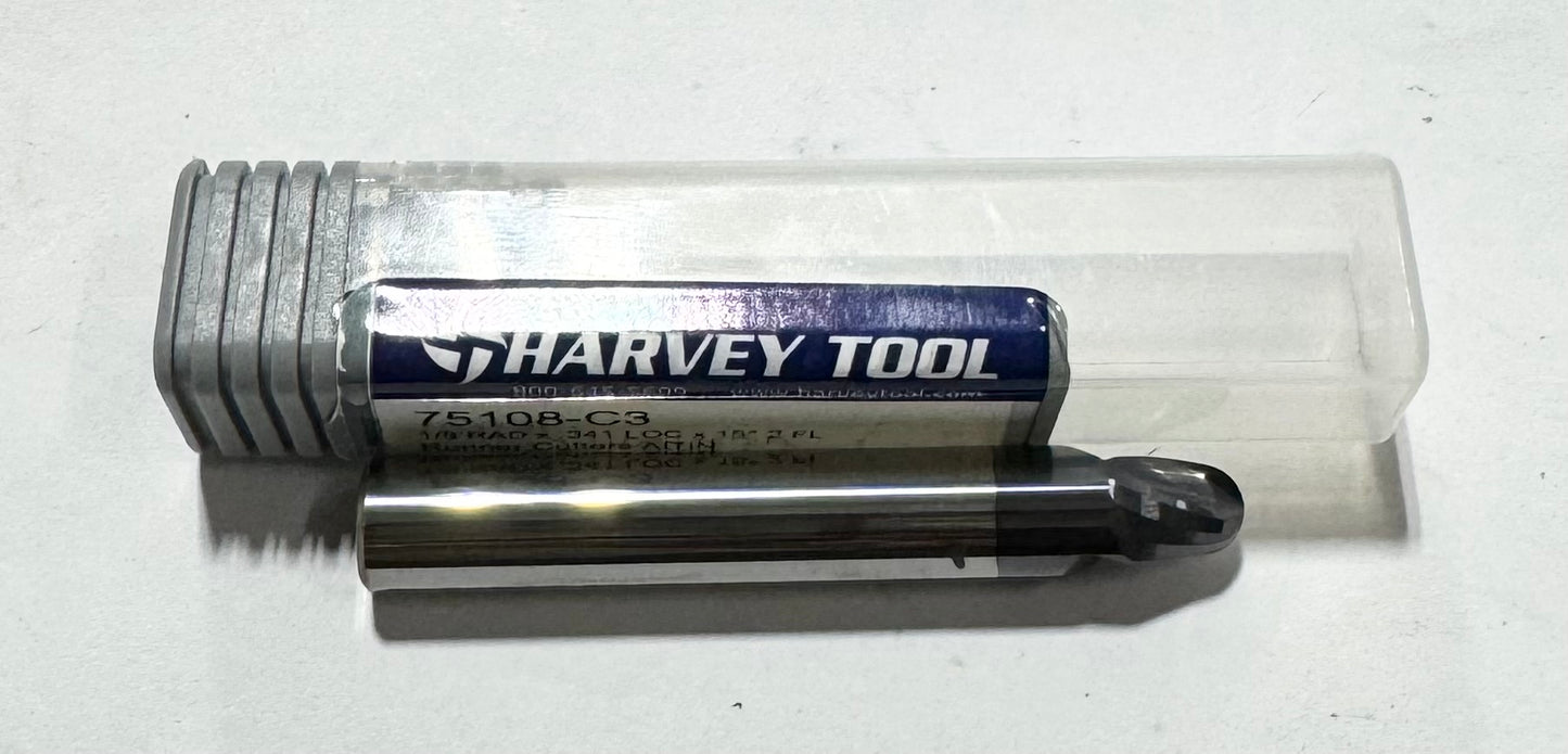 Harvey Tool Carbide Runner Cutter 1/8" Radius x .341" LOC x 15 Deg 2FL AlTiN