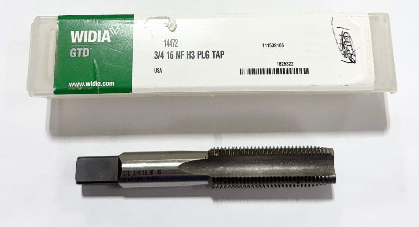 Widia 3/4"-16 HSS Tap Straight Flute H3 4FL Plug Tap USA Made