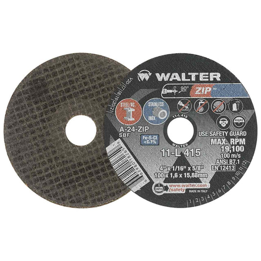 Walter 4" x 1/16" x 5/8" Cut-Off Wheels 24 Grit for Steel + Stainless 25 Pack