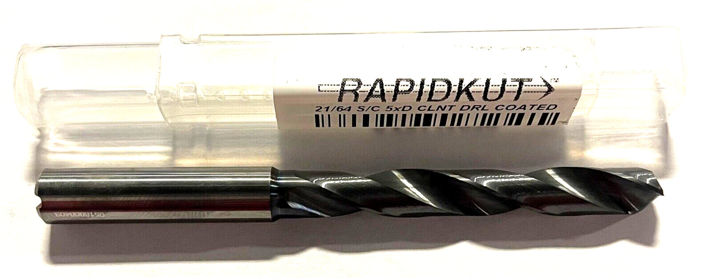 RapidKut 21/64" Solid Carbide Drill 5xD High Performance TiAlN Coolant Thru 2FL