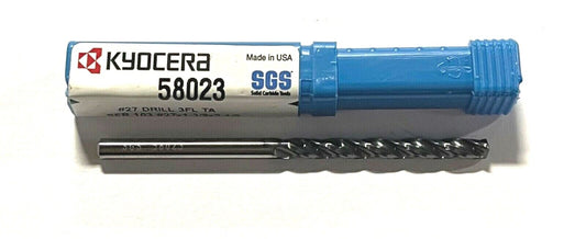 Kyocera #27 Solid Carbide Drill 5xD TA Coating 3 Flute 150Â° USA Made 58023