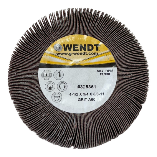 WENDT 4-1/2" x 3/4" x 5/8"-11 Threaded Flap Wheel Aluminum Oxide 60 Grit