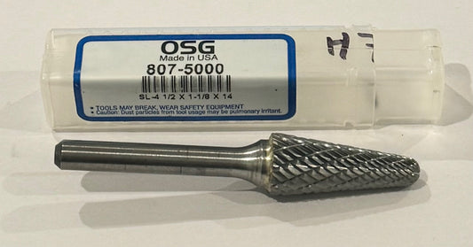 OSG 1/2" Carbide Burr SL-4 Cone Shape 14 Degree 1/4" Shank End Cut