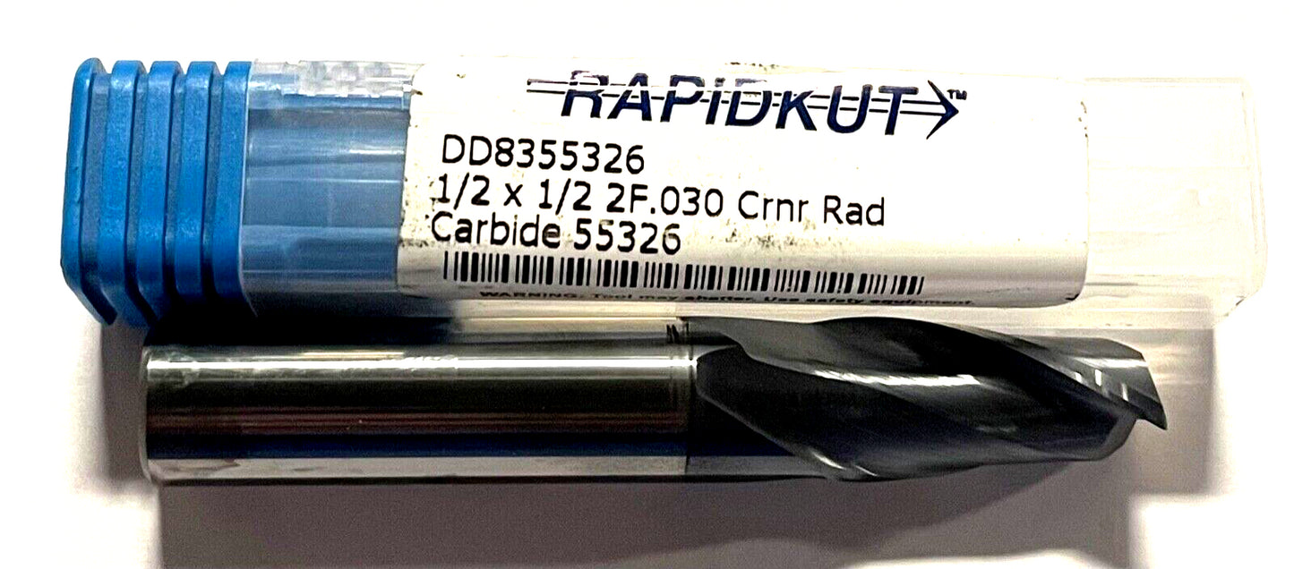 RapidKut 1/2" Carbide End Mill AlTiN Coated .030 Corner Radius 2 Flute USA Made