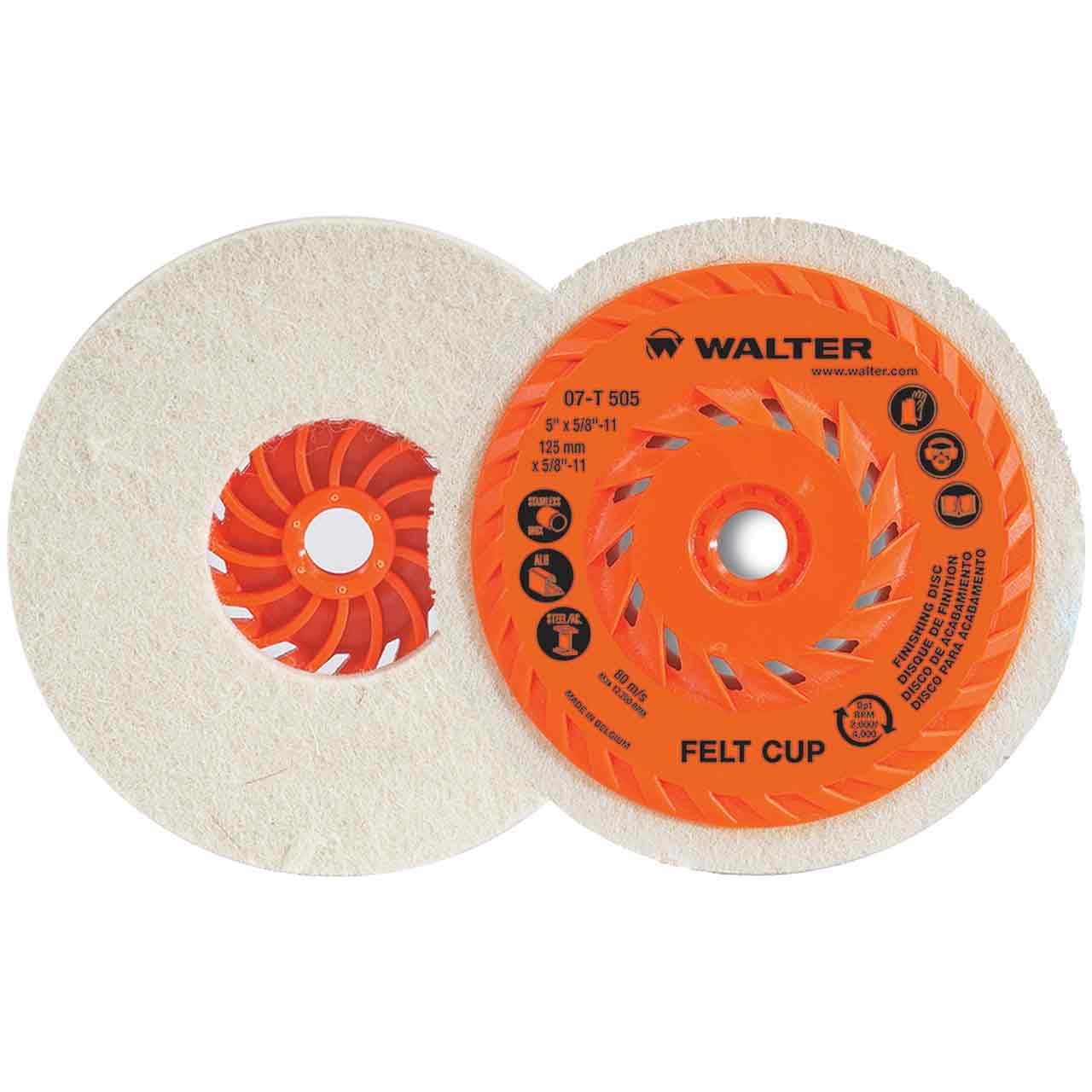 Walter 5" x 5/8"-11 Felt Cup Disc High Density Polishing 07T505