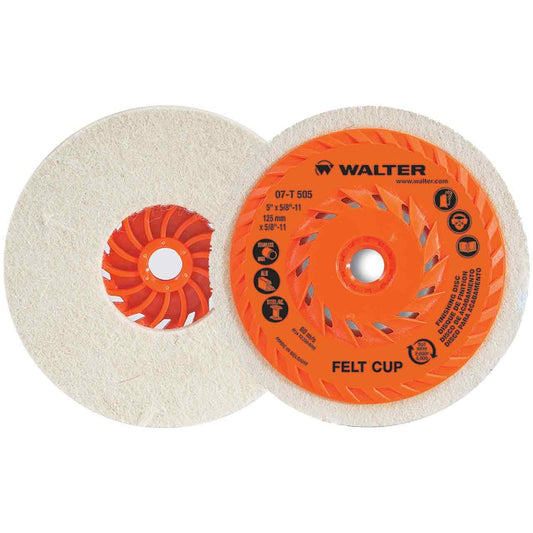 Walter 5" x 5/8"-11 Felt Cup Disc High Density Polishing 07T505