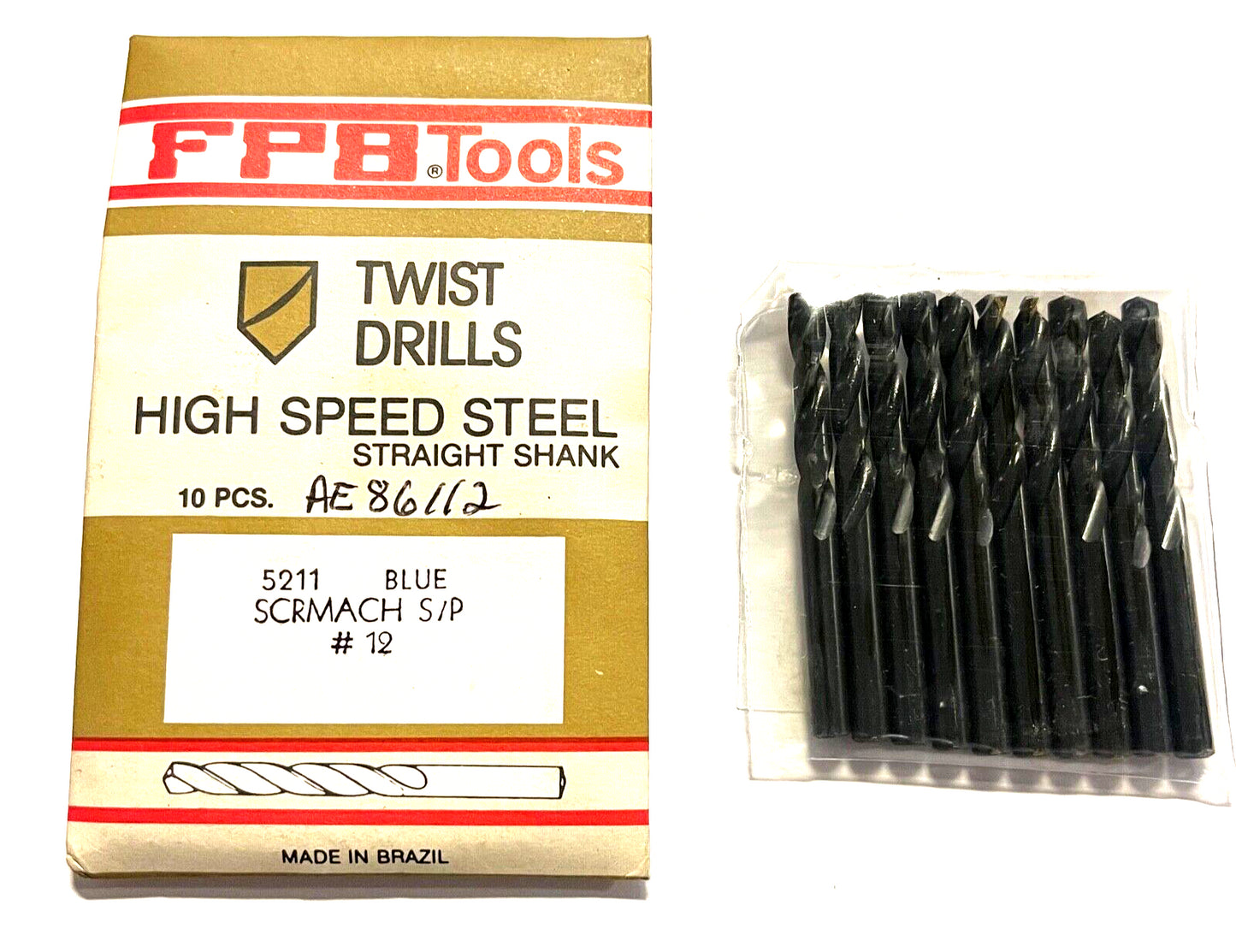 #12 HSS Drill Bit Screw Machine Length Drills 135° Split Point 10 Pack