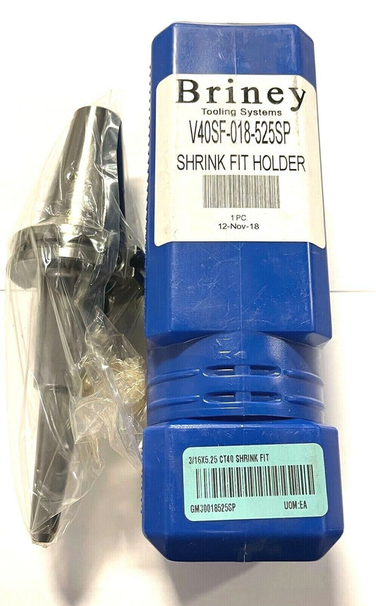 Briney CAT40 Shrink Fit Holder 3/16" x 5.25 USA Made V40SF-018-525SP