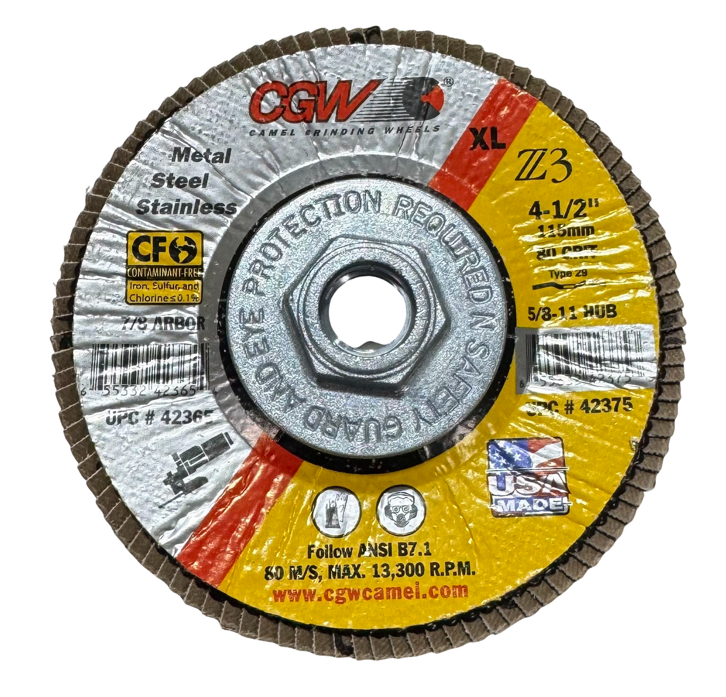 CGW 4-1/2" x 5/8-11 Flap Disc Metal Steel Stainless 80 Grit Zirconia