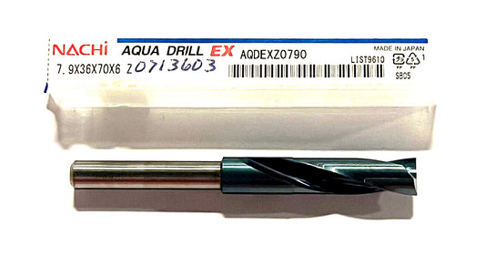 NACHI 7.9mm Solid Carbide Drill 2xD Aqua EX Coating 180Â° 2 Flute Made In Japan