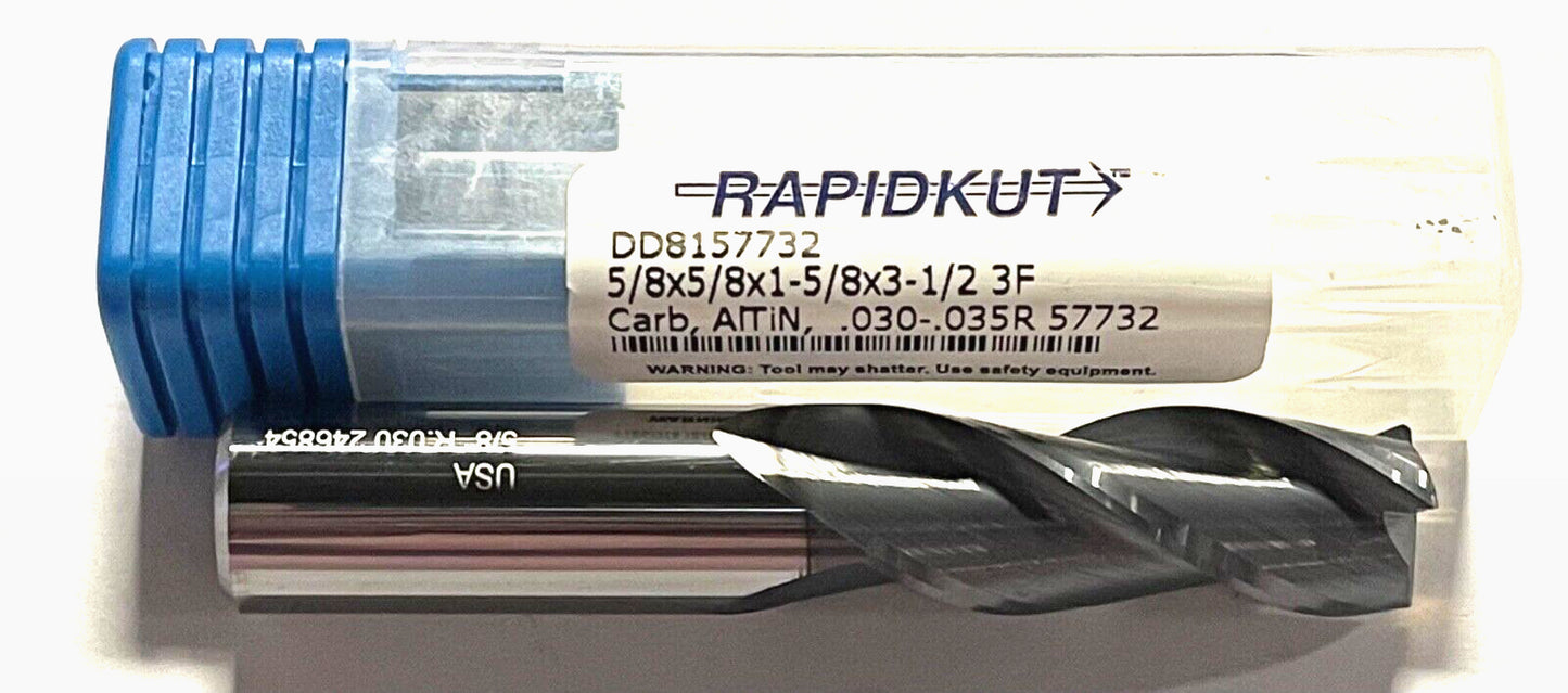 RapidKut 5/8" Carbide End Mill High Performance AlTiN .030" - .035" Radius 3FL