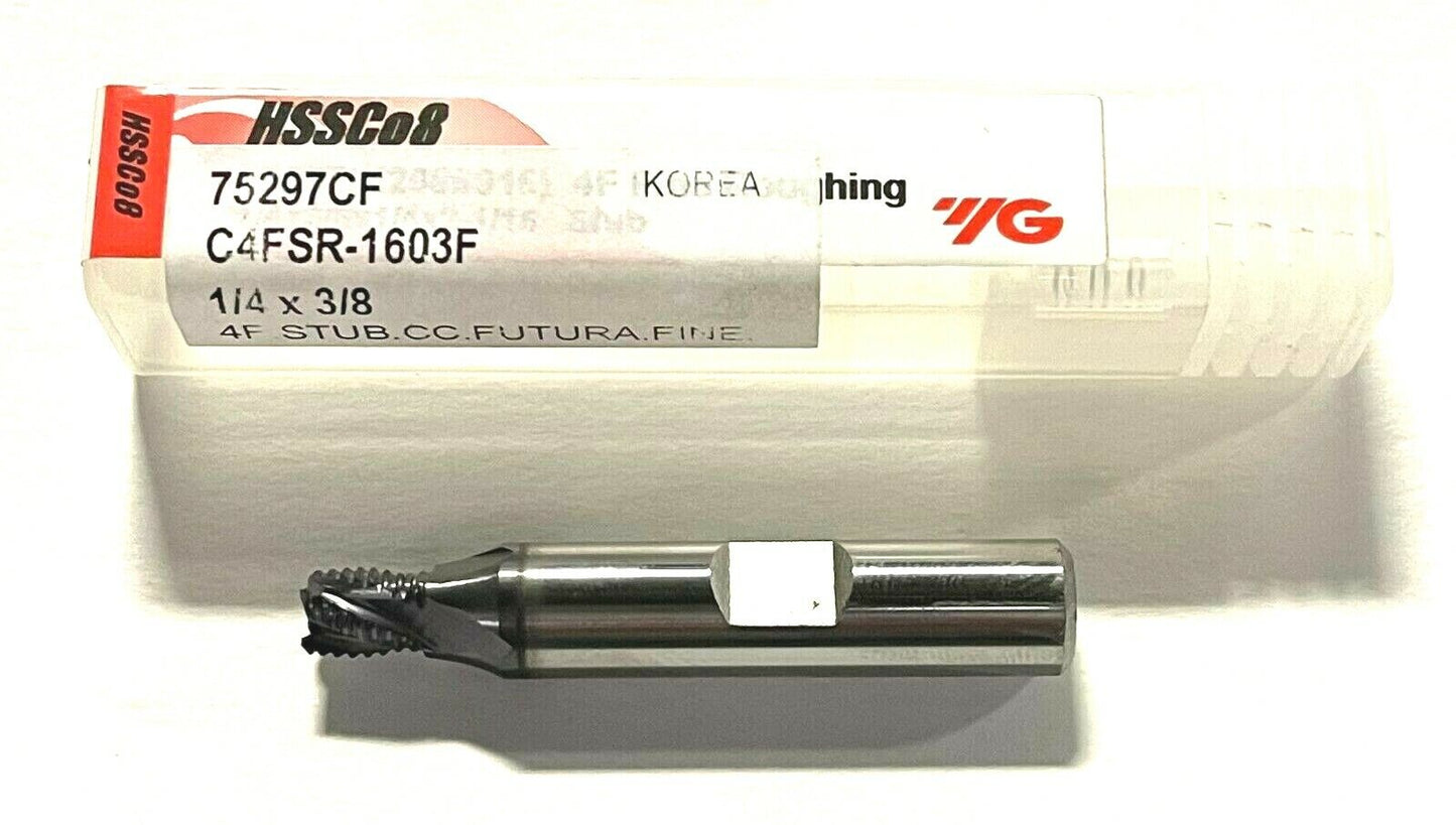 YG-1 1/4" HSSCo8 Roughing End Mill Fine Pitch Stub Length 4FL TiAlN F Coated