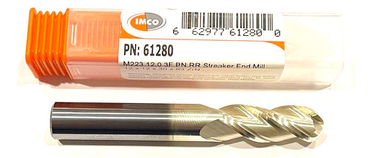 IMCO 12mm Carbide End Mill ZrN Coated 3FL 1mm Radius M223 Streaker Mill USA