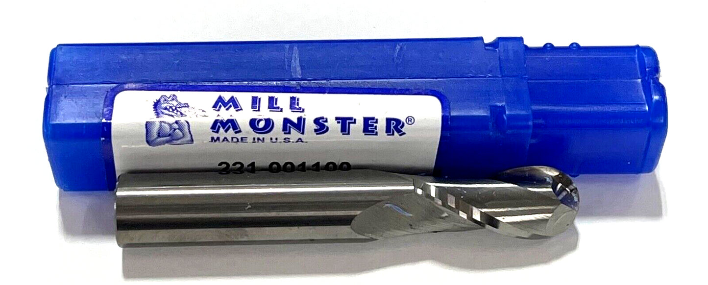 Mill Monster 7/16" Carbide Ball Nose End Mill 2 Flute Regular Length 221-001100