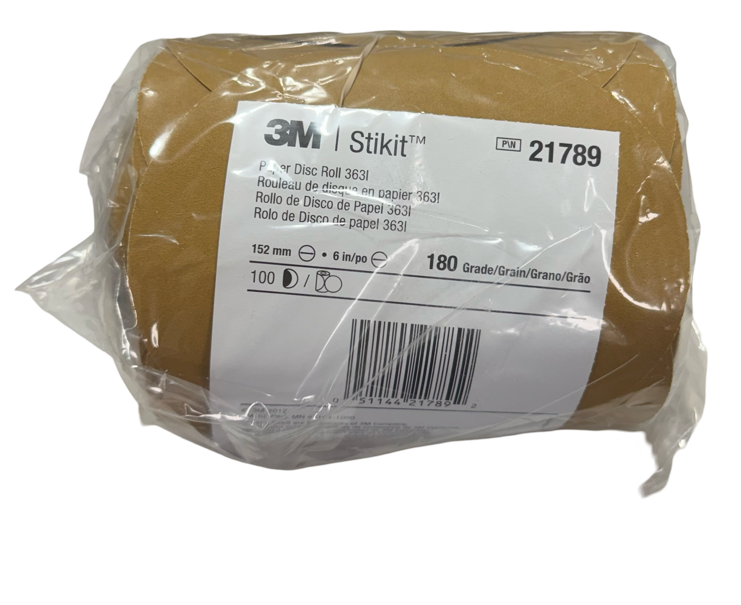 3M Stikit 6" Gold PSA Disc No Hole 180 Grit Aluminum Oxide 100 Pack