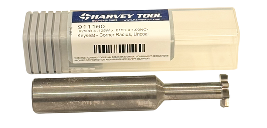 Harvey Tool 5/8" Solid Carbide Keyseat Cutter 1/64" Corner Radius 8 Flute USA