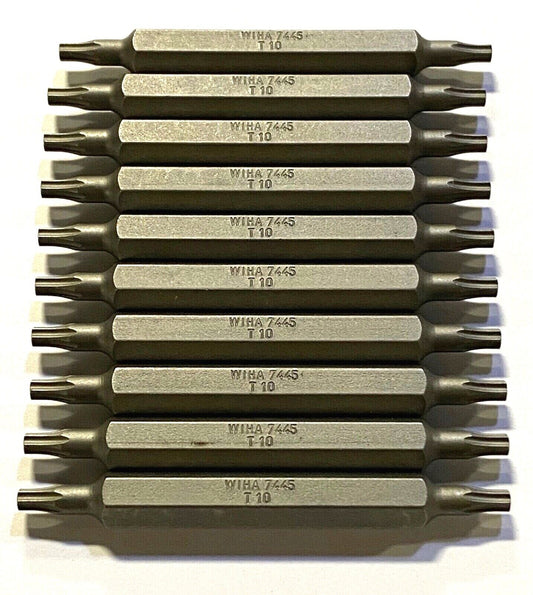 Wiha T10 x 2.5" Torx Double End Star Bit 1/4" Hex Drive 10 Pack Made In Germany