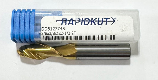 RapidKut 3/8" Carbide End Mill 2 Flute Tin Coated USA Made