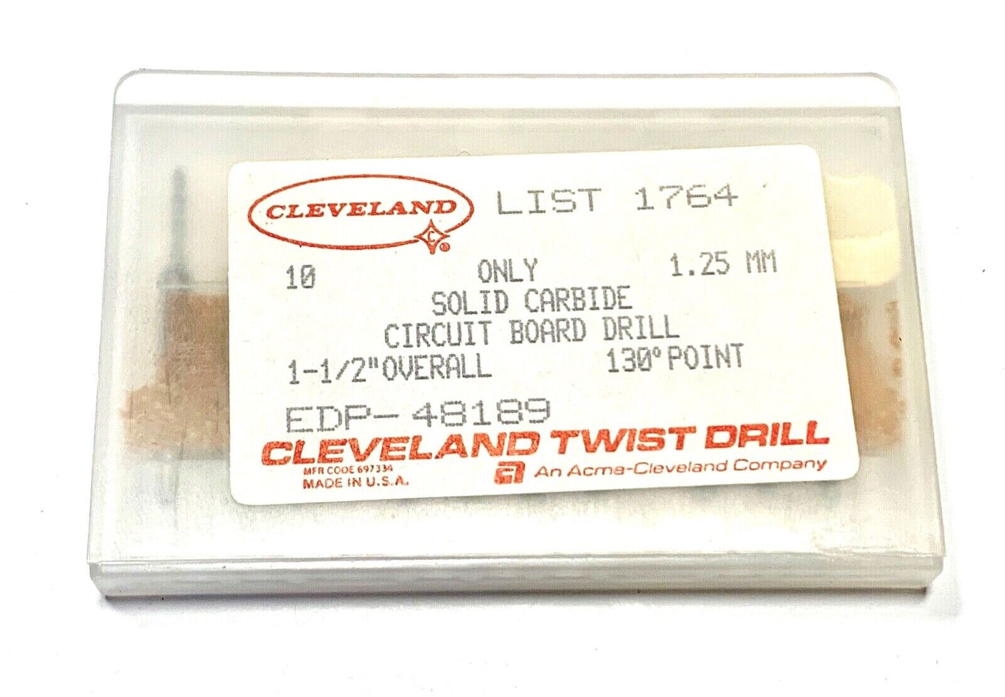 Cleveland Twist 1.25mm Solid Carbide Circuit Board Drills USA Made 10 Pack