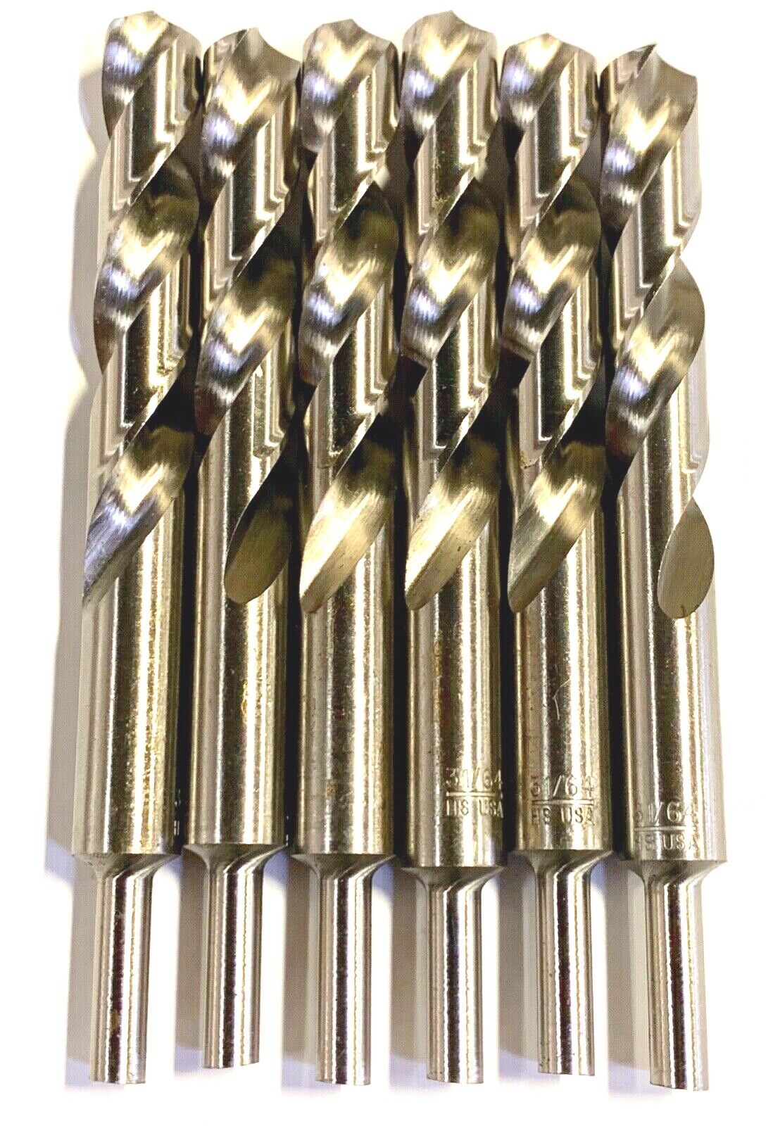 31/64" Drill Bit HSS 1/4" Reduced Shank Drills Metal Cutting 6 Pack USA Made