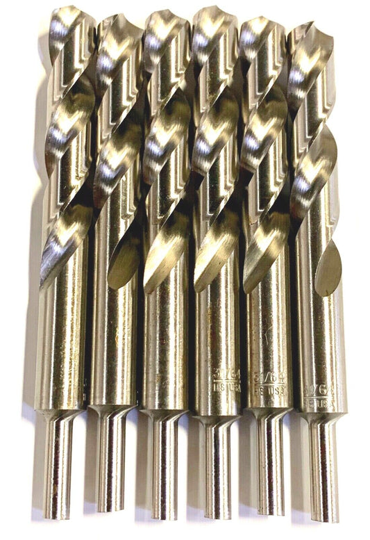 31/64" Drill Bit HSS 1/4" Reduced Shank Drills Metal Cutting 6 Pack USA Made