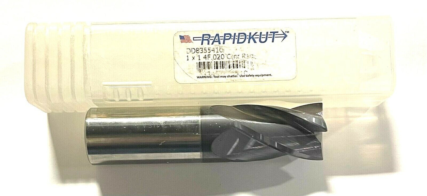 Rapidkut Carbide End Mill 1" x 1" x 1-1/2" x 4" AlTiN Coated .020 Radius 4FL USA