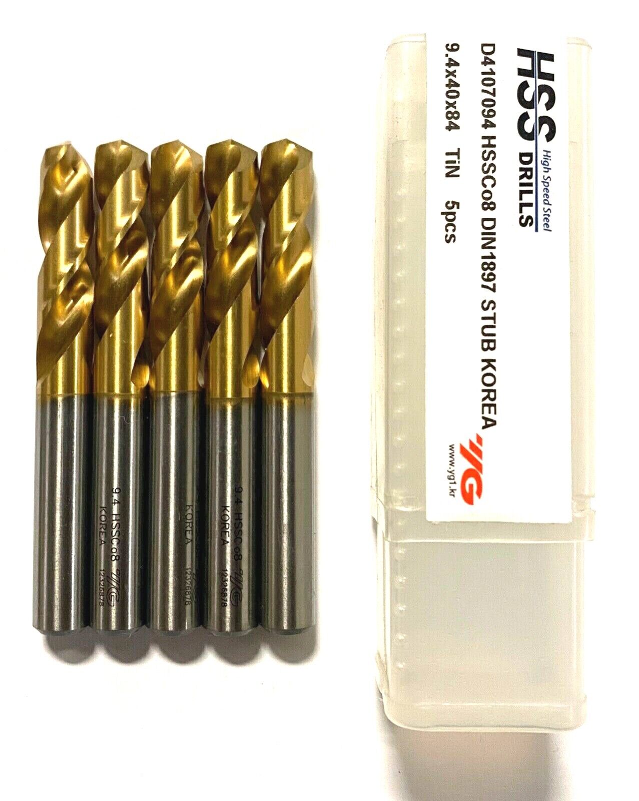 YG-1 9.4mm Cobalt Drill Bit Tin Coated Stubby 135Â° Split Point Drills 5 Pack