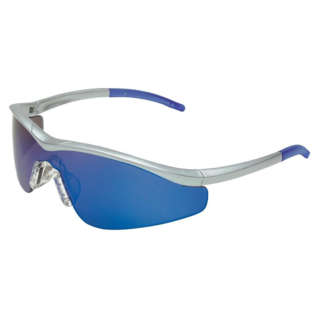 MCR Safety Glasses Silver Frame Blue Lens Scratch Resistant Protective Eye Wear