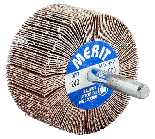 Merit 2" x 1" x 1/4" High Performance Mounted Flap Wheel 240 Grit Ceramic Alumina Oxide