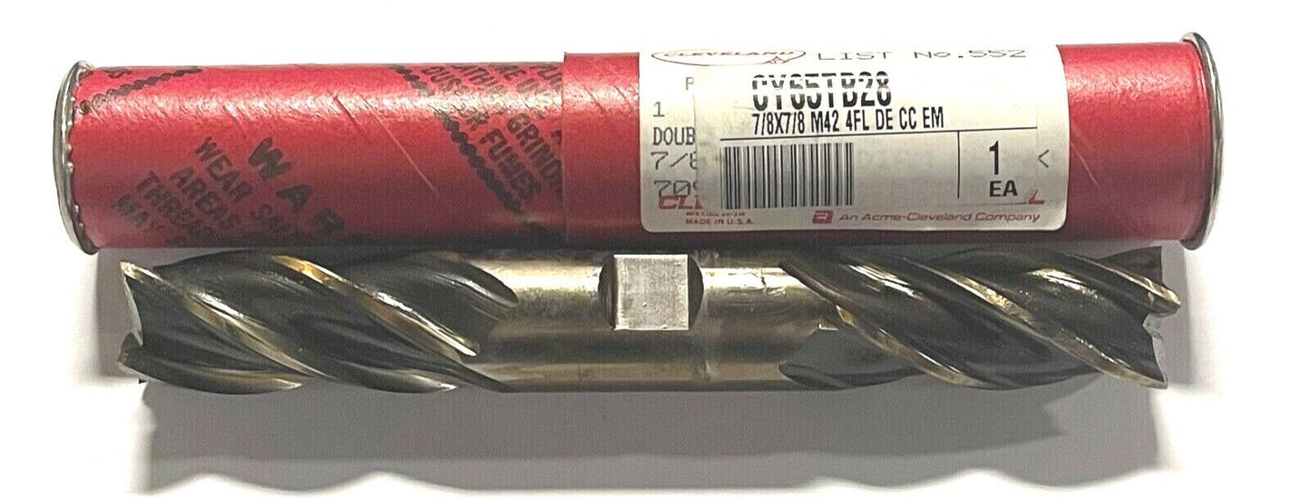 Cleveland Twist 7/8" Cobalt M42 Double End Mill 4 Flute Center Cutting USA Made