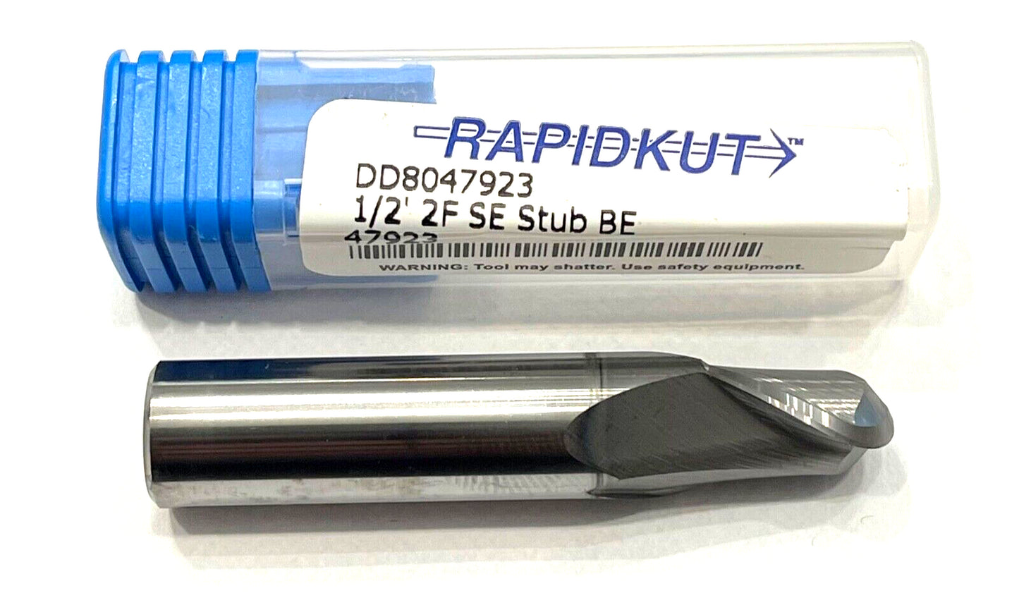 RapidKut 1/2" Carbide End Mill TiCN Coated Stub Length 2 Flute USA Made