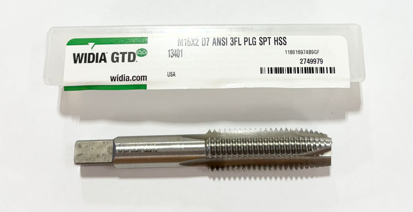 WIDIA M16 x 2mm HSS Spiral Point Plug Tap D7 3 Flute USA Made