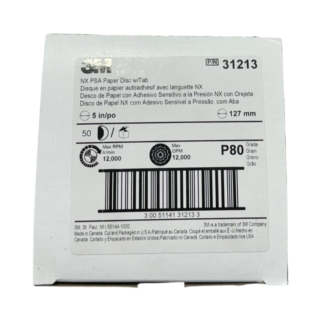 3M NX 5" PSA Paper Sanding Discs with Tab 80 Grit Aluminum Oxide 50 Pack