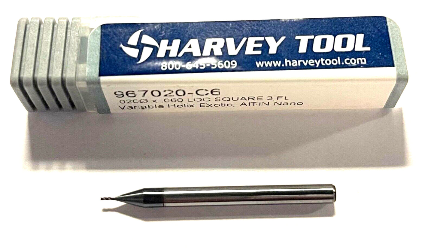 Harvey Tool 0.200" Solid Carbide End Mill AlTiN Nano Coating 3FL Variable Helix