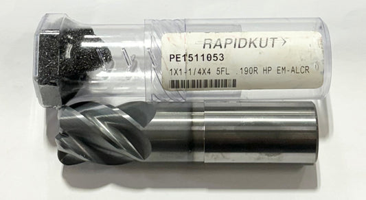 RapidKut 1" Carbide End Mill 5FL Necked High Performance .190" Radius AlCrN Coated