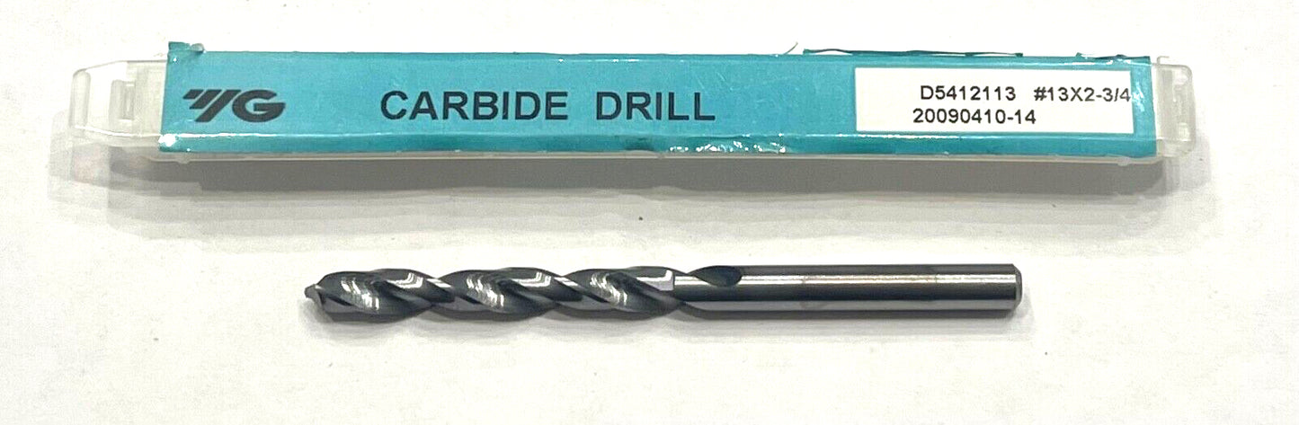 YG #13 Solid Carbide Drill 118° Jobber Length 2 Flute Drill Bit