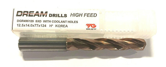 YG-1 12.5MM Solid Carbide Drill 5xD H-Coating Coolant Hole Dream Drill 140Â° 3FL