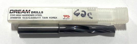 YG 10.3mm Solid Carbide Drill 6xD for Hardened Steel 2 Flute TiAlN Coating