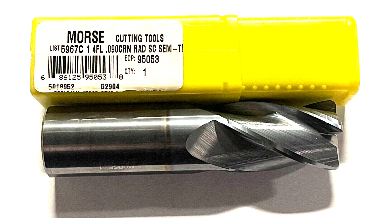 Morse 1" Carbide End Mill TiCN Coated .090" Corner Radius 4 Flute USA Made