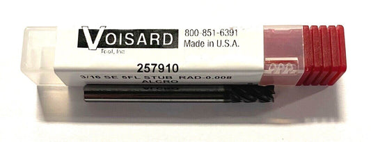 Voisard 3/16" Carbide Stub End Mill High Performance ALCRO-MAX Coated 5FL USA