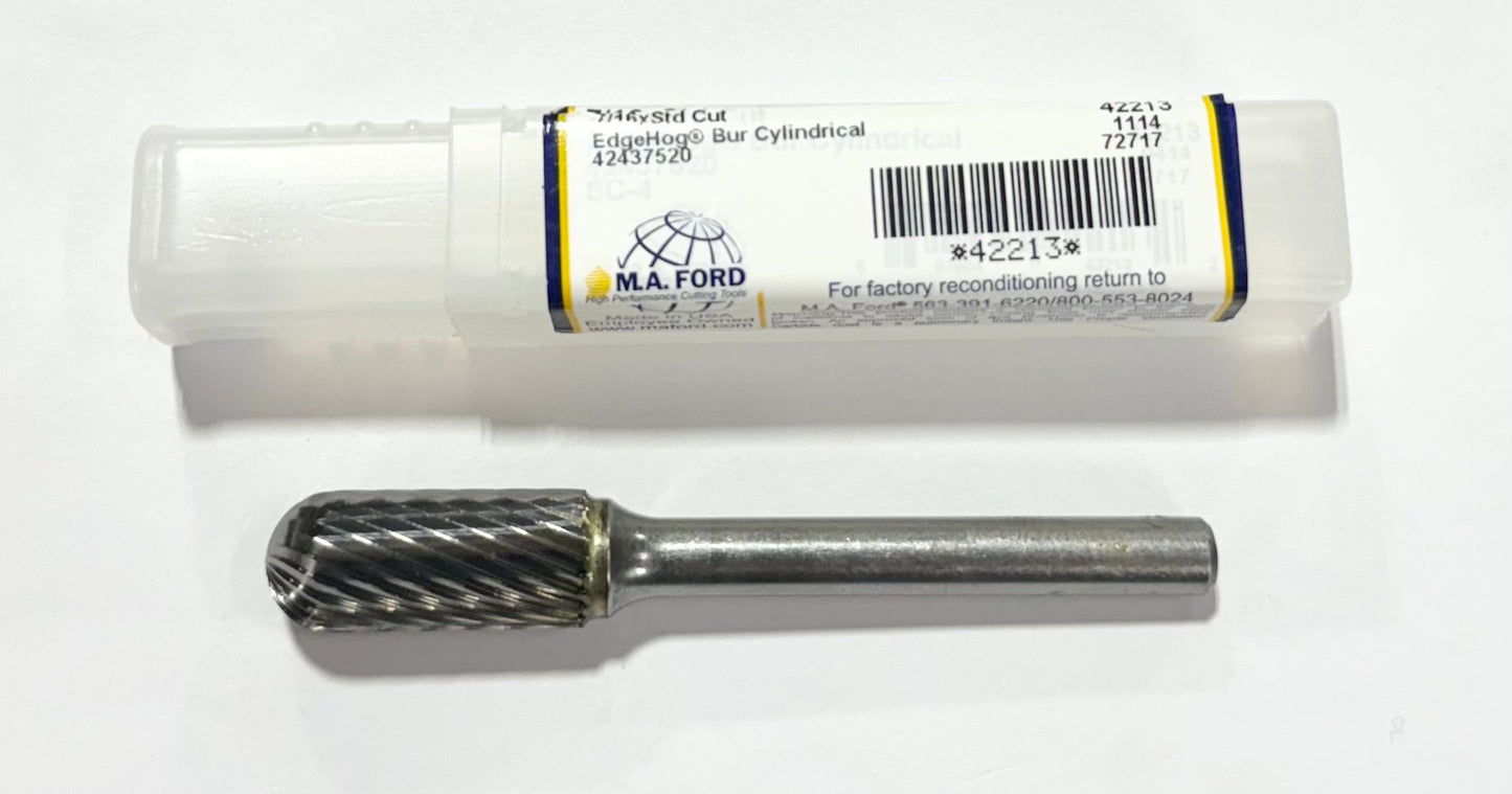 mm j KK 7 mm/16" Carbide Burr Cylindrical Radius End 1/4" Shank SC-4 USA Made